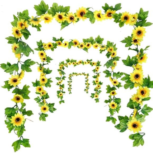 8pcs 60ft Artificial Sunflower Garlands Silk Yellow Sunflower Vines with Leaves - Picture 2 of 7